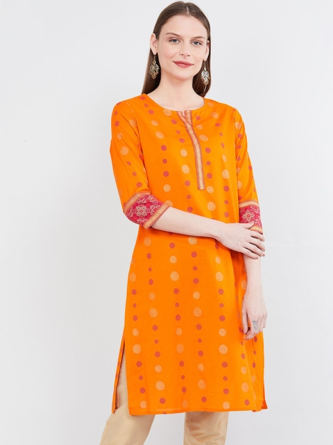 

max Women Orange Printed Straight Kurta
