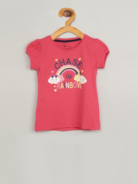 

max Girls Pink Printed Round Neck T-shirt