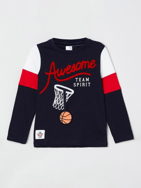 

max Boys Navy Blue & White Printed T-shirt
