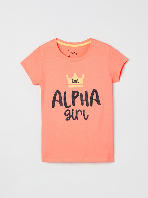 

max Girls Peach-Coloured Printed Round Neck T-shirt