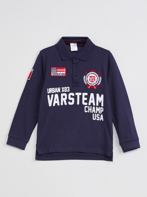 

max Boys Navy Blue Printed Polo Collar T-shirt