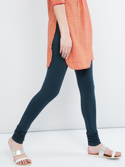 

max Women Navy Blue Solid Churidar-Length Leggings
