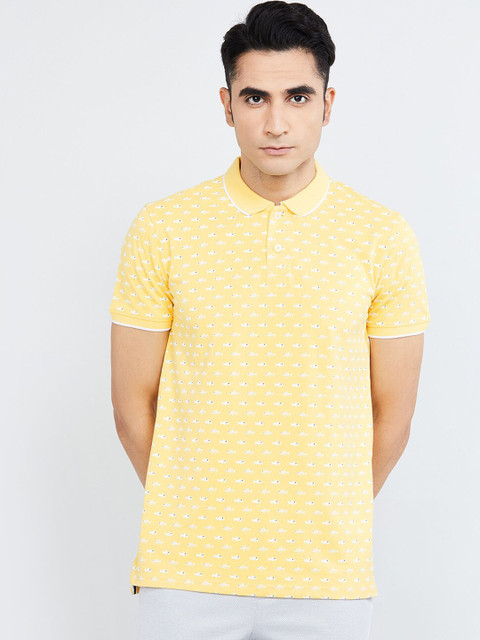 

max Men Yellow Printed Polo Collar T-shirt