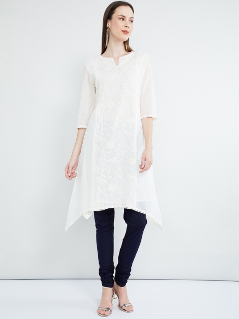 

max Women Off-White Embroidered A-Line Kurta