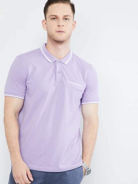 

max Men Lavender Solid Polo Collar T-shirt