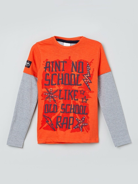 

max Boys Orange & Navy Blue Printed Doctor Sleeve T-shirt