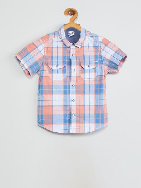 

max Boys Blue & Orange Regular Fit Checked Casual Shirt