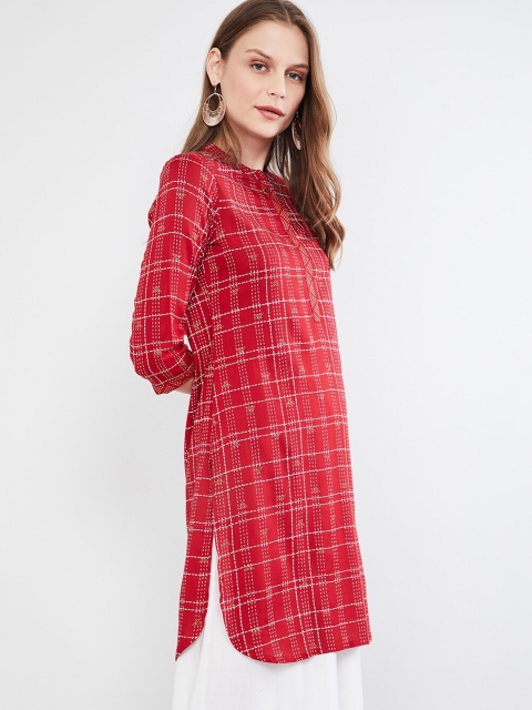 

max Women Red Checked Straight Kurta