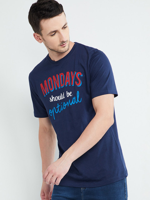 

max Men Navy Blue & Red Printed Round Neck T-shirt