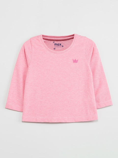 

max Infants Girls Pink Solid Round Neck T-shirt