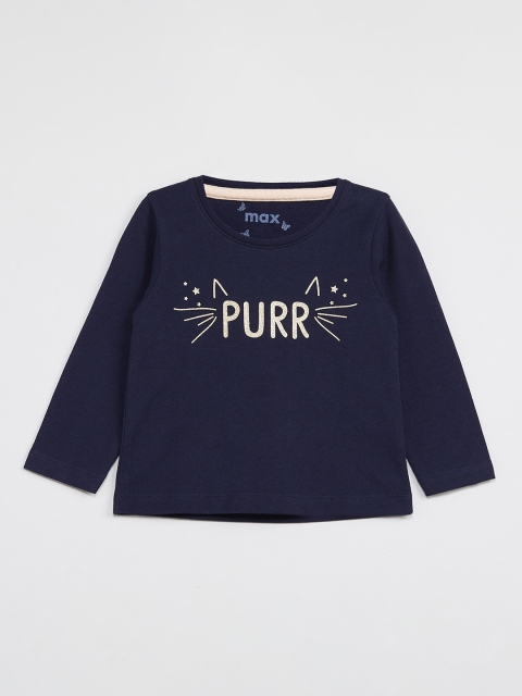 

max Girls Blue Printed Round Neck T-shirt