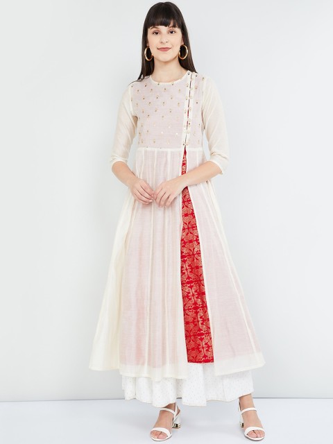 

max Women Off-White & Red Embellished Layered A-Line Kurta