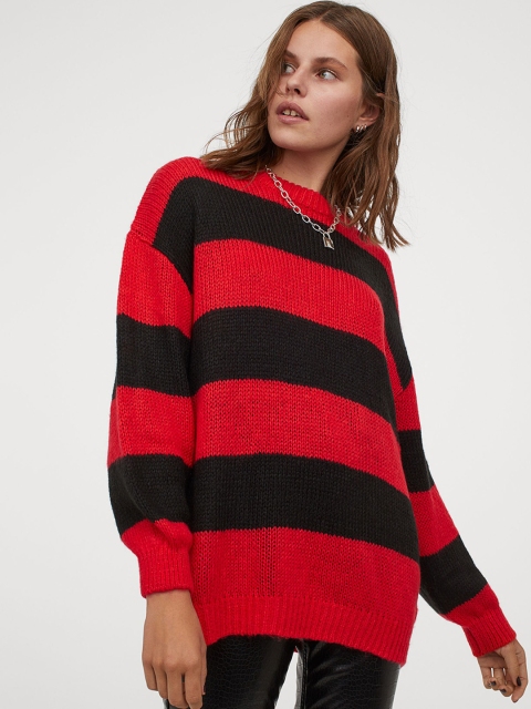 

H&M Women Red & Black Oversized jumper