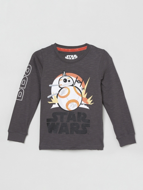 

max Boys Grey & Orange Printed Round Neck T-shirt