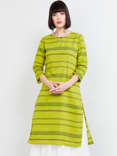 

max Women Lime Green Printed Straight Kurta