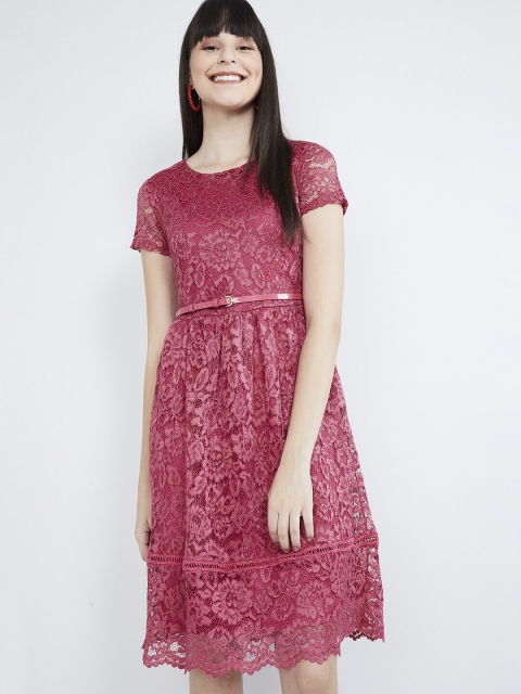 

max Women Pink Self Design A-Line Dress