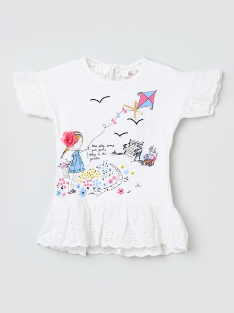 

max Girls White Printed Peplum Pure Cotton Top