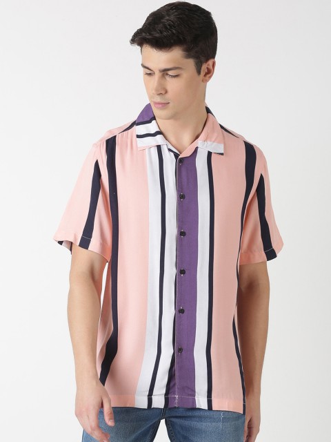 

Blue Saint Men Pink & Purple Slim Fit Striped Casual Shirt