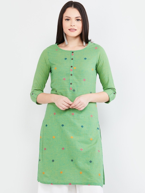 

max Women Green Printed Straight Kurta