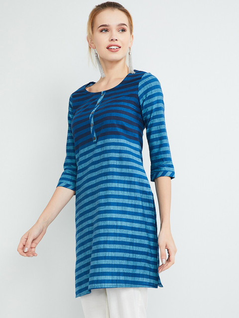 

max Women Blue Striped Straight Kurta
