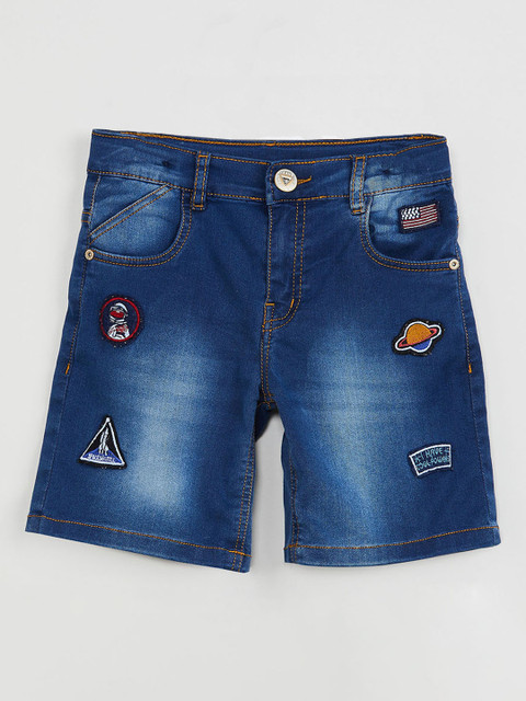 

max Boys Blue Printed Regular Fit Denim Shorts
