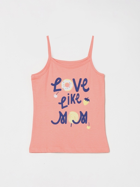 

max Girls Peach-Coloured Printed Tank Pure Cotton Top