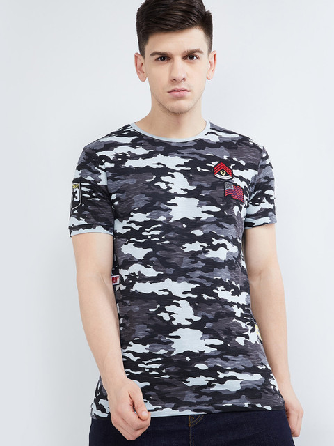 

max Men Grey & White Camo Printed Round Neck T-shirt