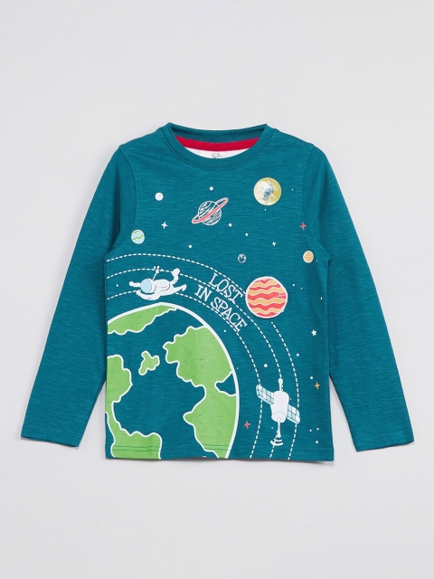 

max Boys Turquoise Blue Printed Round Neck T-shirt