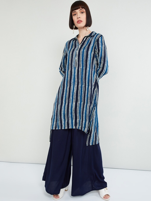

max Women Blue & White Striped Straight Kurta