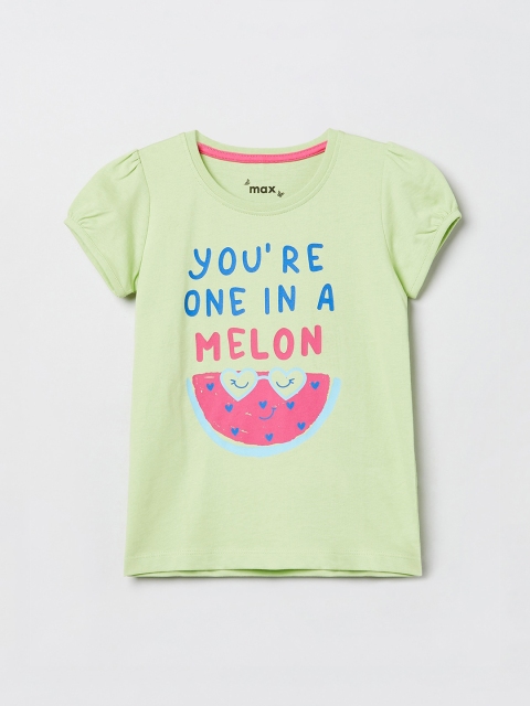 

max Girls Green Printed Round Neck T-shirt