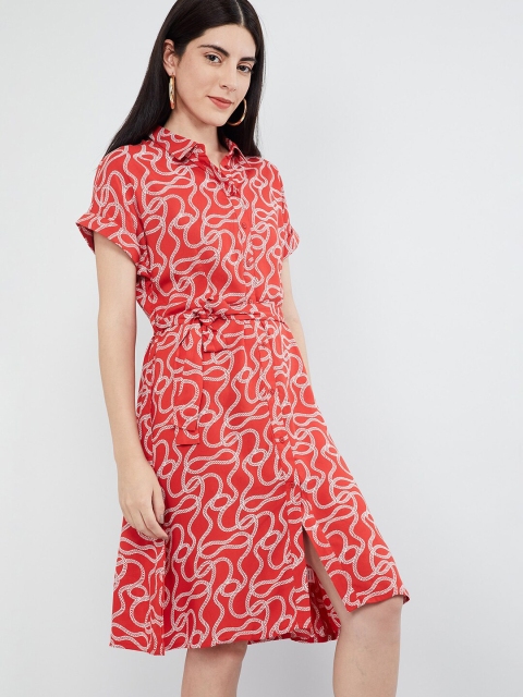 

max Women Red Printed Fit and Flare Dress