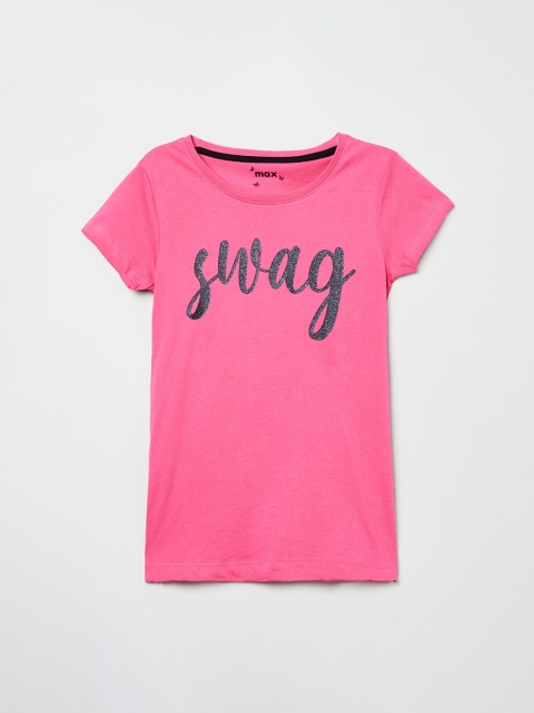

max Girls Pink Printed Round Neck T-shirt