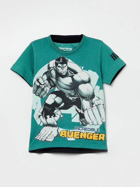 

max Boys Green Hulk Print Round Neck T-shirt