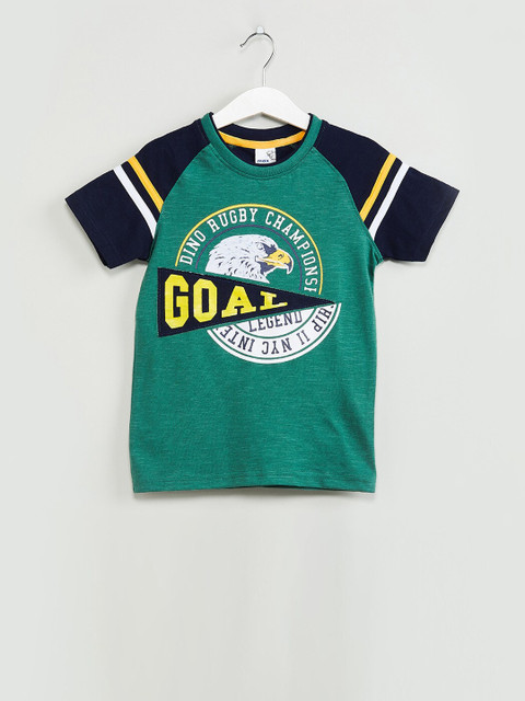 

max Boys Green & White Printed Round Neck T-shirt