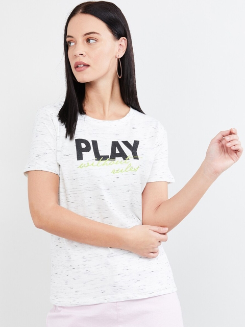 

max Women Grey Printed Round Neck T-shirt