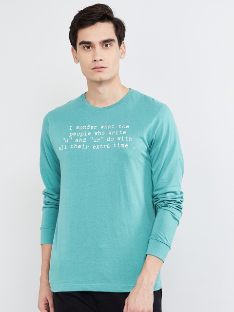 

max Men Sea Green Printed Round Neck T-shirt