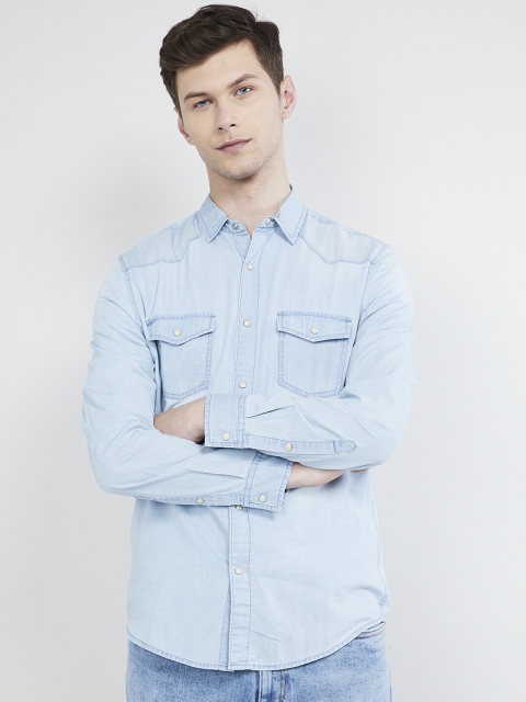

max Men Blue Slim Fit Solid Casual Shirt