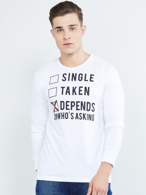 max Men White Printed Round Neck T-shirt