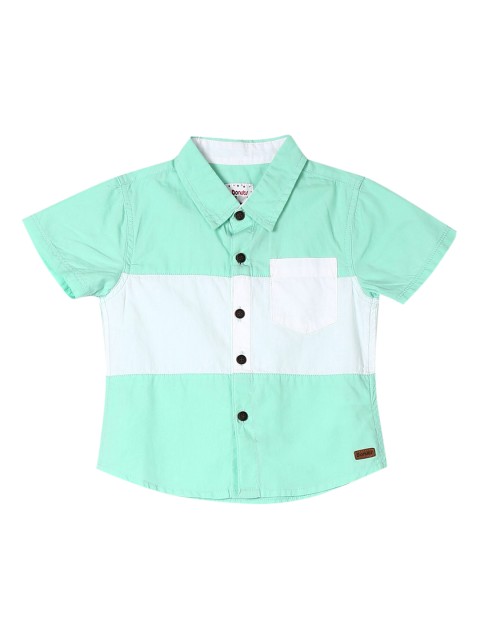 

Donuts Boys Green & White Regular Fit Colourblocked Casual Shirt