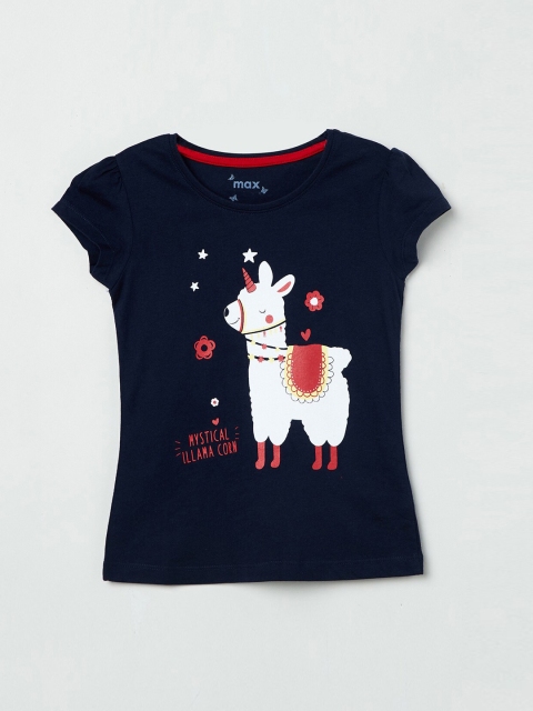 

max Girls Navy Blue Printed Top