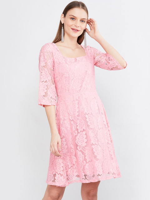 

max Women Pink Self Design A-Line Dress