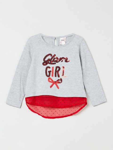 

max Girls Grey Embellished Knitted High-Low Top