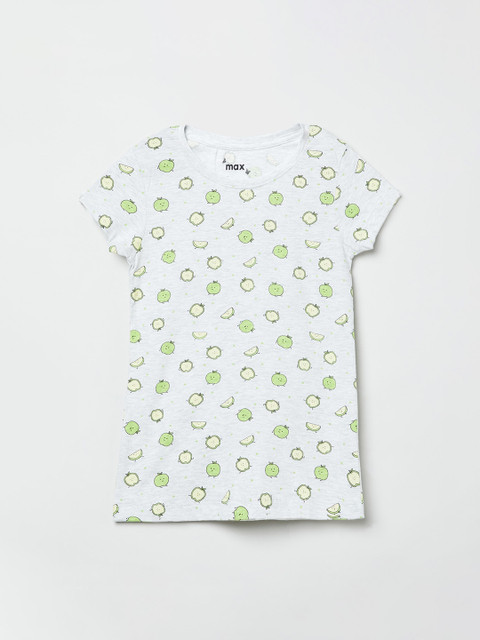 

max Girls Grey Printed Round Neck T-shirt