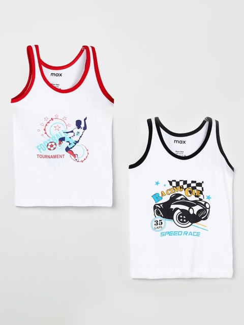 

max Boys Pack Of 2 White Printed Basic Innerwear Vests P19DIN12MULTI