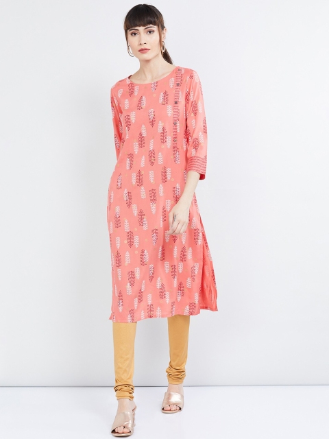 

max Women Peach-Coloured Printed Straight Kurta