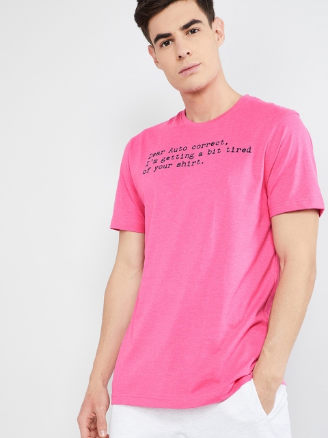 

max Men Pink Printed Round Neck T-shirt