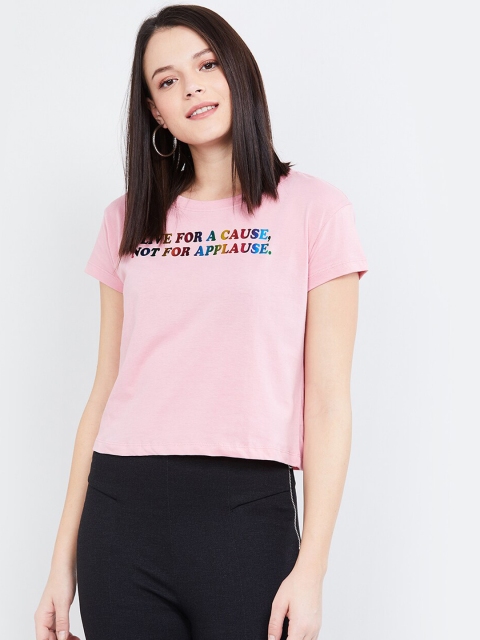 

max Women Pink Printed Round Neck T-shirt