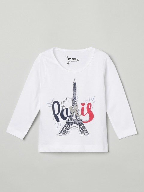 

max Girls White Printed Round Neck T-shirt