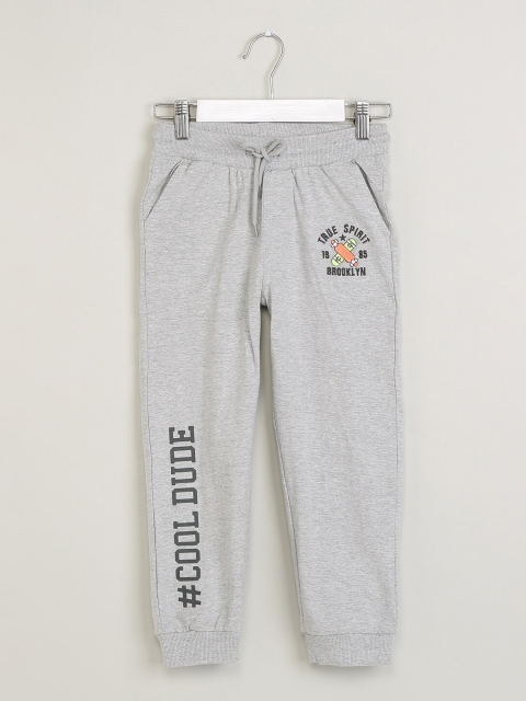 

max Boys Grey Printed Slim-Fit Joggers
