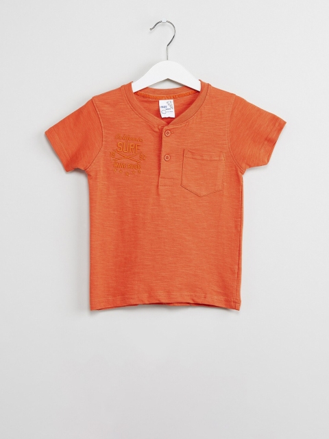 max Boys Orange Solid Henley Neck T-shirt